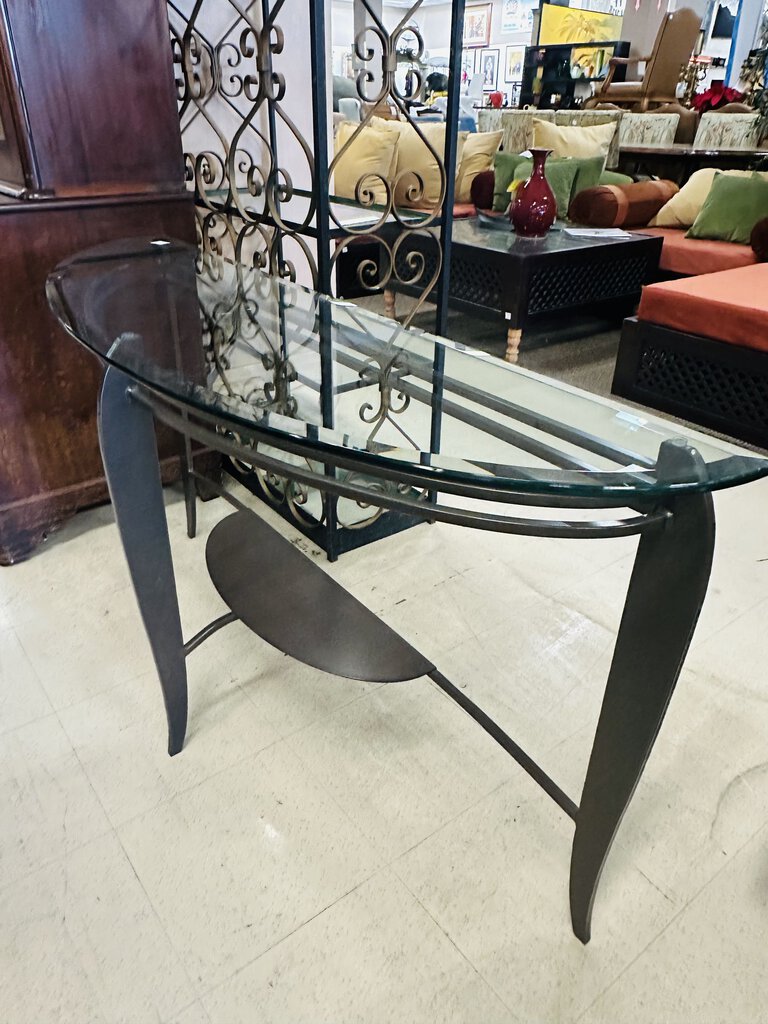 Glass Top Demi Lune Console Table 54x15x29