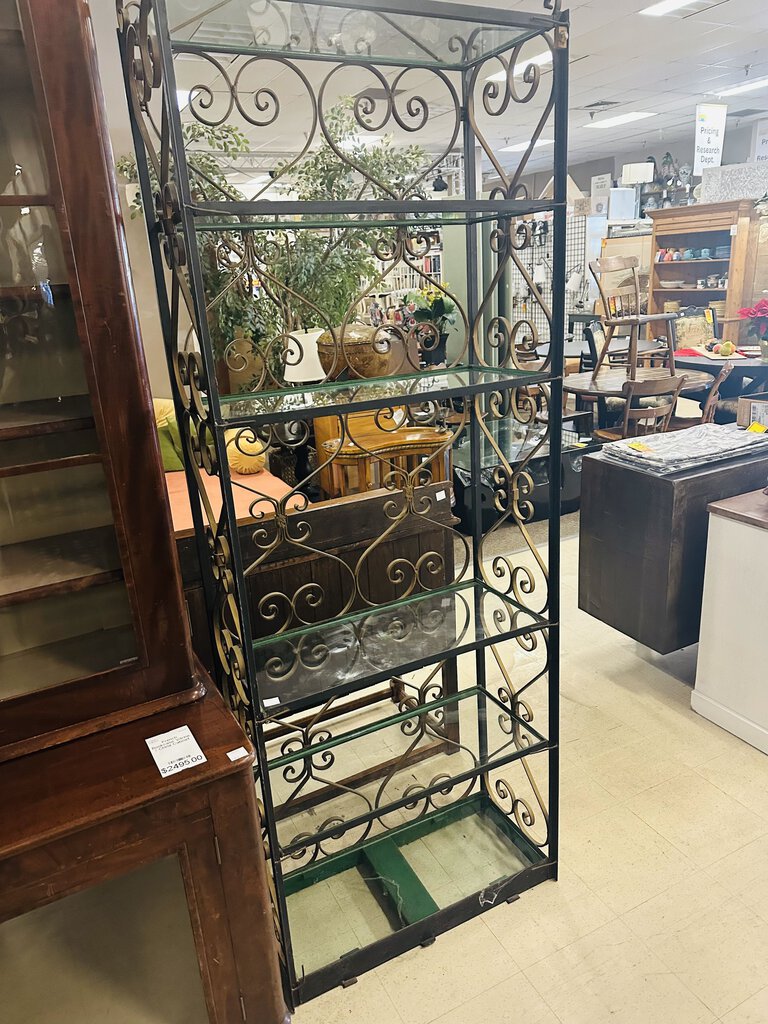 Wrought Iron Glass Shelving Etagere