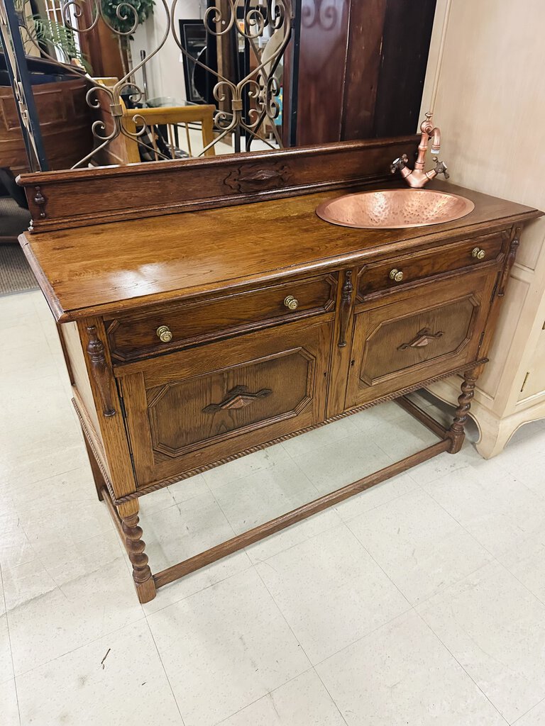 Vintage Oak Bathroom Vanity With Copper Sink 48x18x39