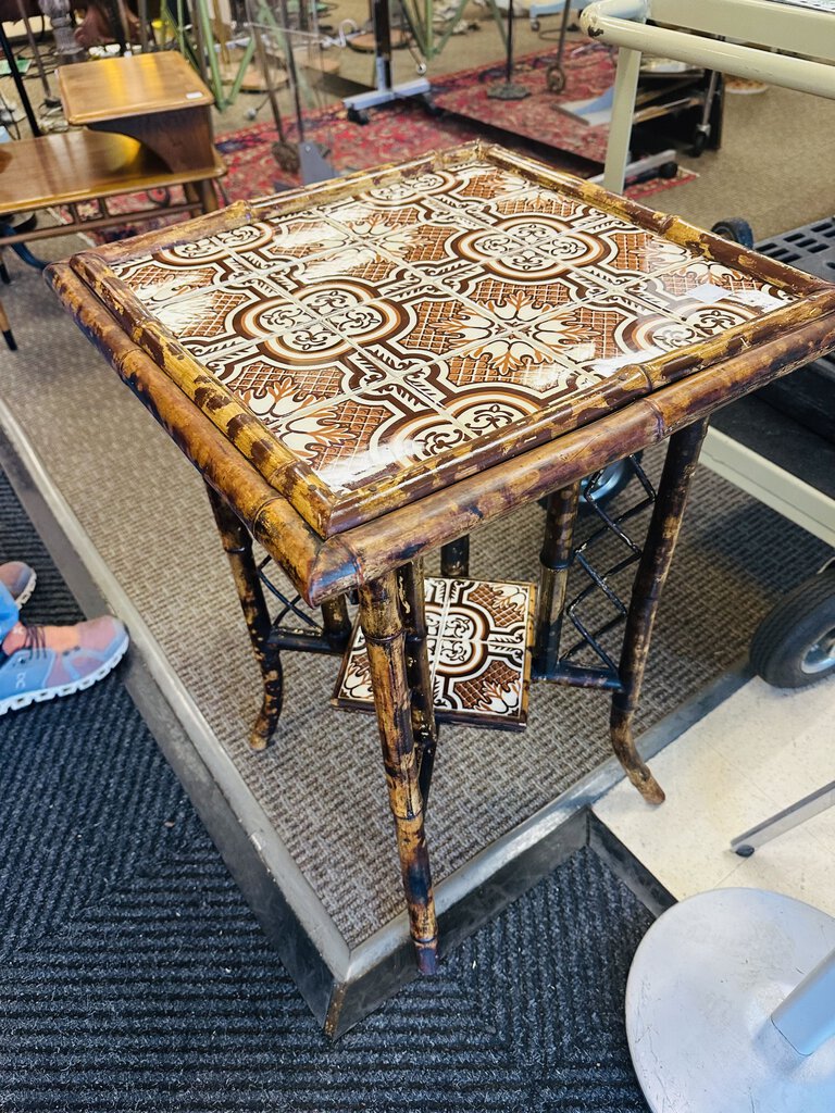 Vintage Tile & Bamboo Side Table