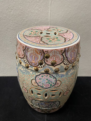 Japanese Rose Medallion Drum Style Porcelain Garden Stool