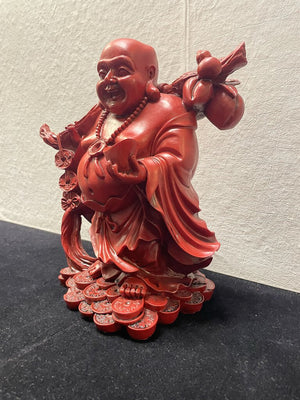 Asian Red Lacquer Resin Cast Laughing Buddha Prosperity