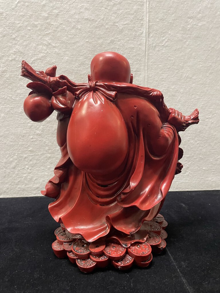 Asian Red Lacquer Resin Cast Laughing Buddha Prosperity