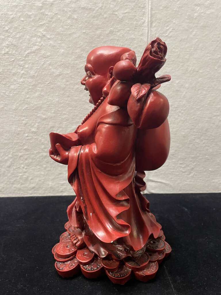 Asian Red Lacquer Resin Cast Laughing Buddha Prosperity