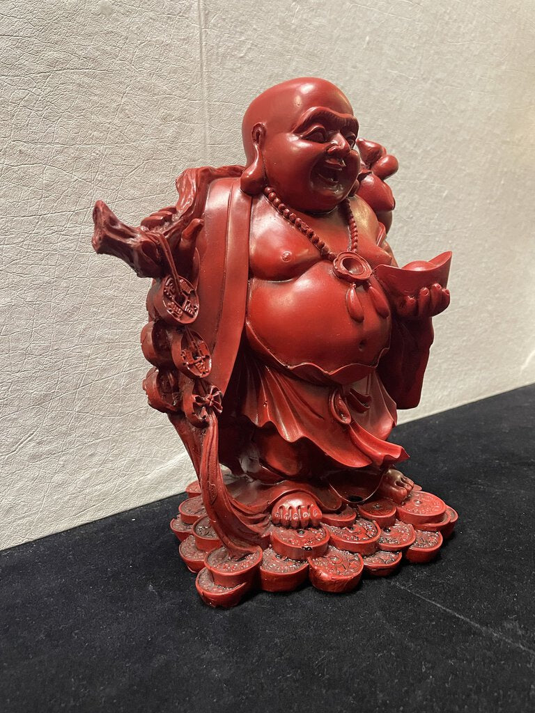 Asian Red Lacquer Resin Cast Laughing Buddha Prosperity