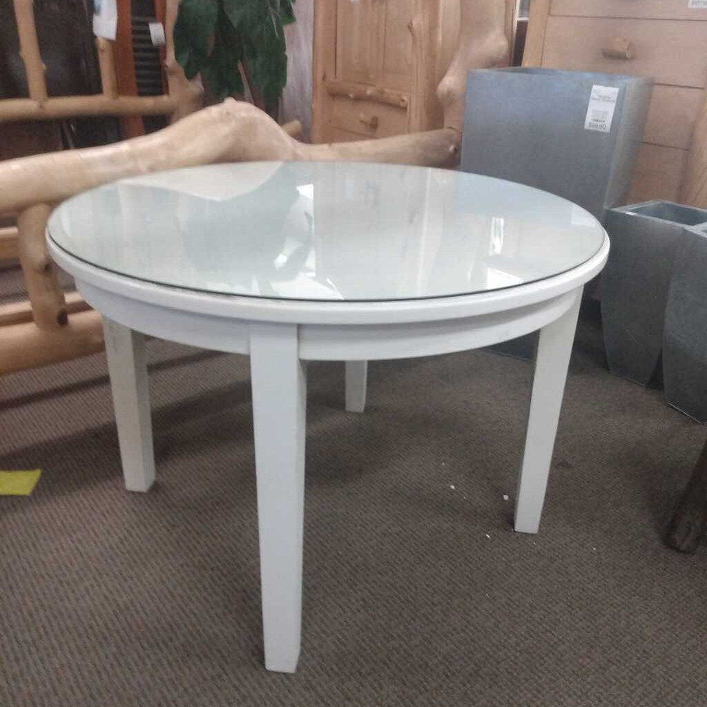 White Round Wood Table 46"