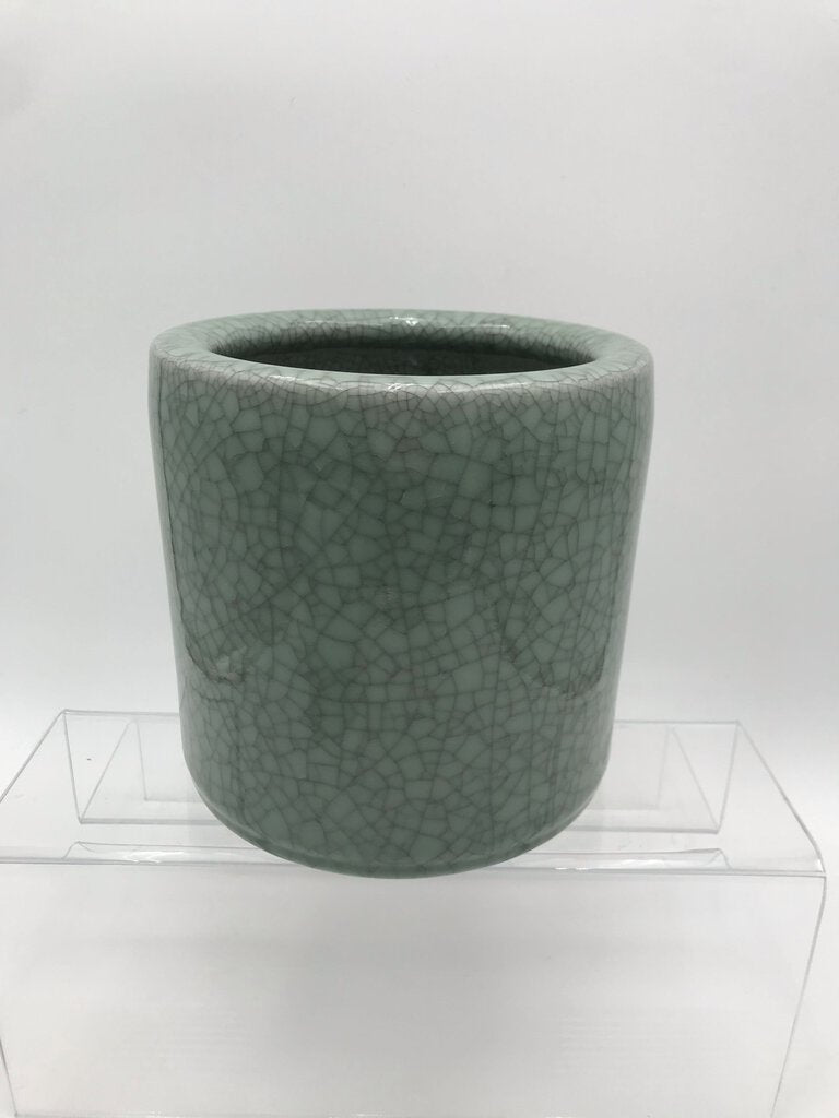 Celadon Crackle Glazed Ceramic Round Planter7" Tall