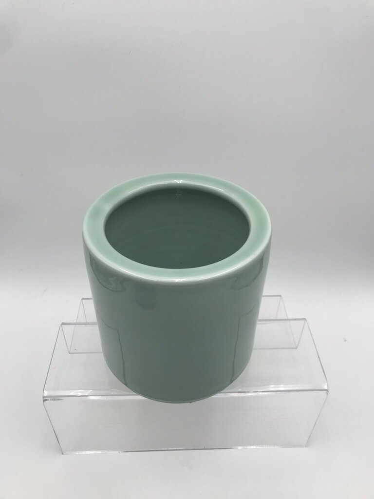 Celadon Glazed Ceramic Round Planter 7" Tall