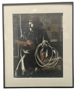 Black and White Photo Cowboy with His Rope by Miss Daisy's Consignment & Auction House