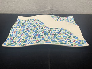 Debo Hand Made and Painted Signed Colorful Brick Pattern Undulating Dish