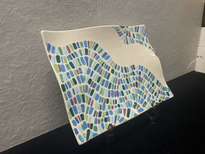 Debo Hand Made and Painted Signed Colorful Brick Pattern Undulating Dish