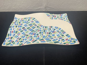 Debo Hand Made and Painted Signed Colorful Brick Pattern Undulating Dish