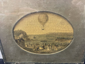 18th C. French Reverse Painting on Glass Flight over The English Channel Hot Air Balloon 1785