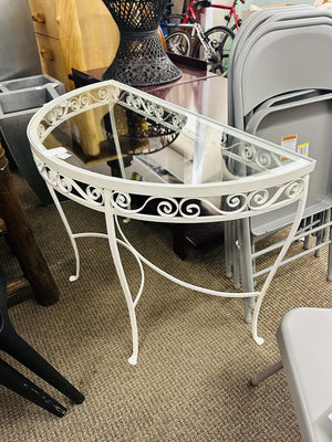 White Wrought Iron Demi Lune Patio Table