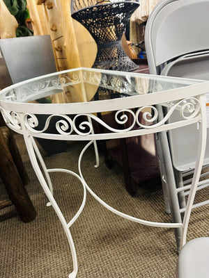 White Wrought Iron Demi Lune Patio Table