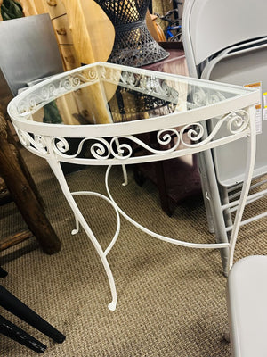 White Wrought Iron Demi Lune Patio Table