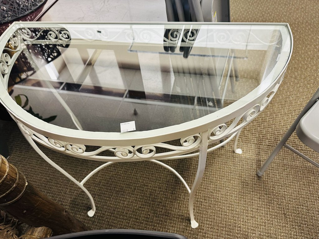 White Wrought Iron Demi Lune Patio Table