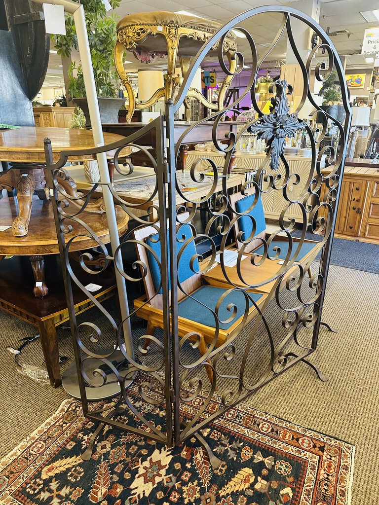 Wrought Iron Scroll Design 3 Panel Screen 80x70" H