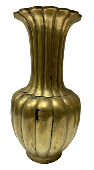 Early 20th C.Chinese Qing Dynasty Fluted Brass Vase (Damage)