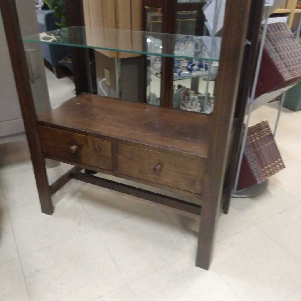 2 Drawer Wood & Glass Etagere