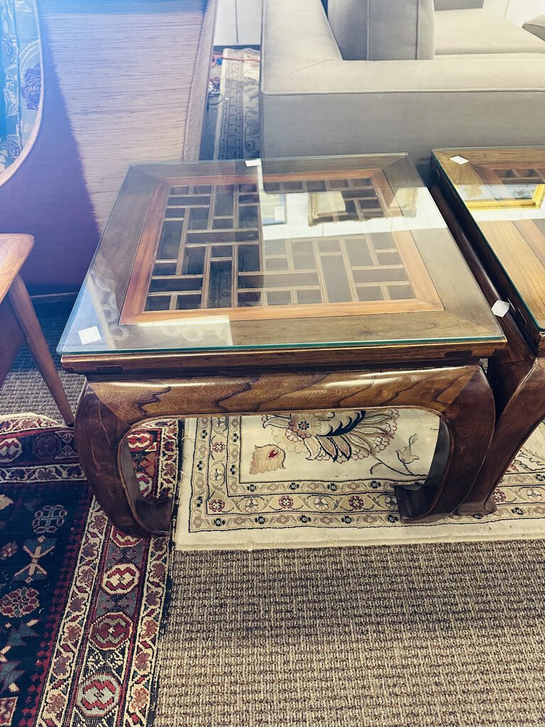 Chinese Square Lattice Top Side Tables (pair)