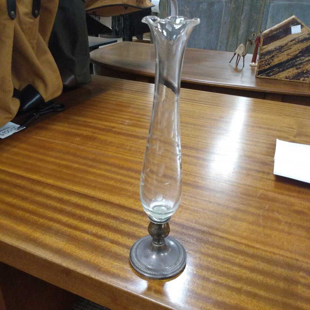 Weighted Sterling & Glass Bud Vase