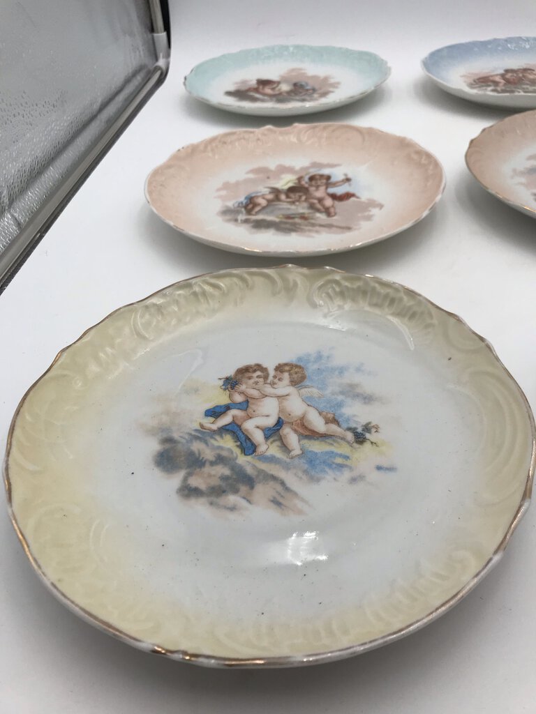 Antique French Porcelain Cherub Plate Set (9)
