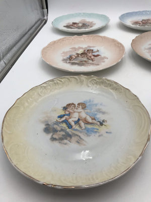 Antique French Porcelain Cherub Plate Set (9)