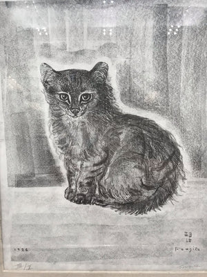 Tsuguharu Foujita "Chat Assis" Cat Lithograph 18x21