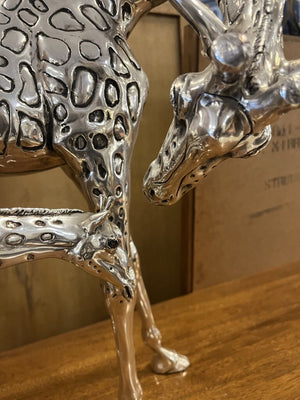 Claudio Rodriguez Silver Plated Mother Giraffe & Baby Sculptures