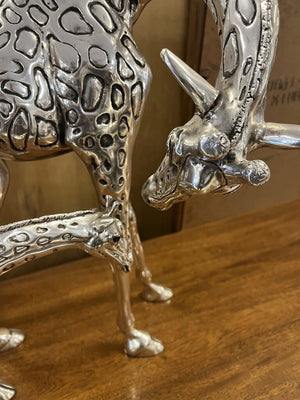 Claudio Rodriguez Silver Plated Mother Giraffe & Baby Sculptures