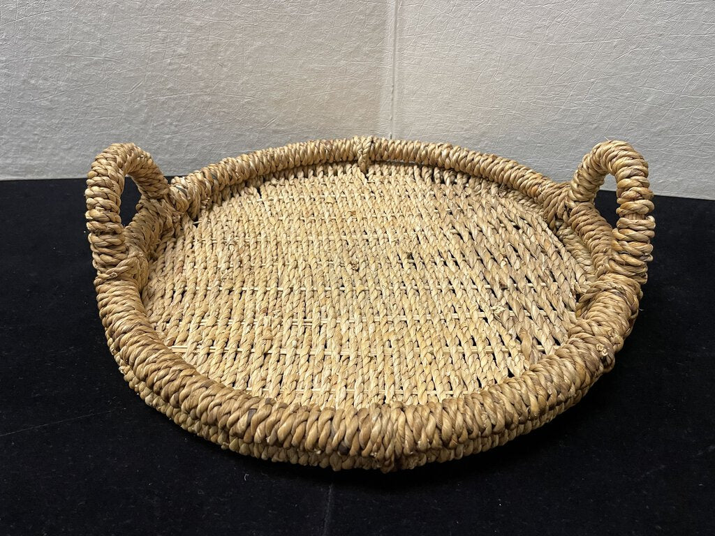 Round 2 Handled Woven Jute Low Rim Serving Tray