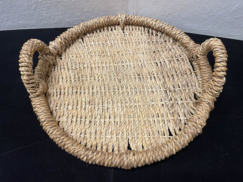 Round 2 Handled Woven Jute Low Rim Serving Tray