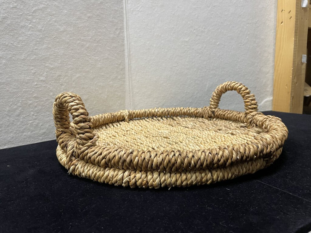 Round 2 Handled Woven Jute Low Rim Serving Tray