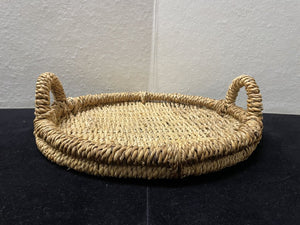 Round 2 Handled Woven Jute Low Rim Serving Tray