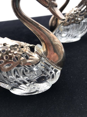 Vintage Italian Silver Plated Crystal Swan Salt Cellar