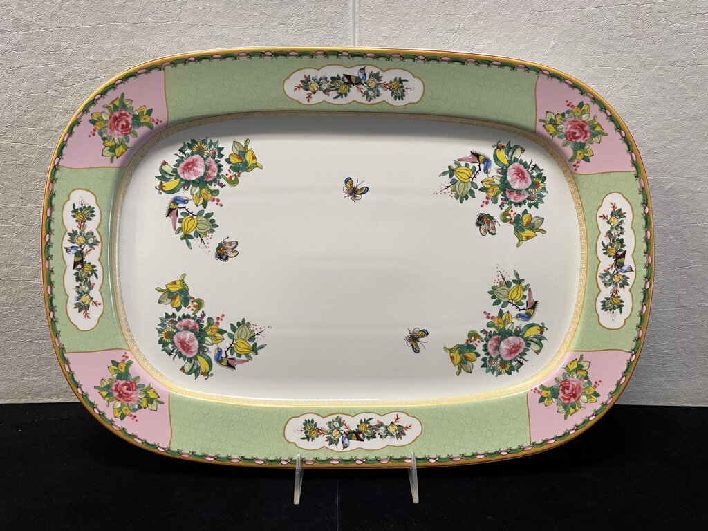 William Sonoma Green Famille Rose Oblong Serving Platter 19"