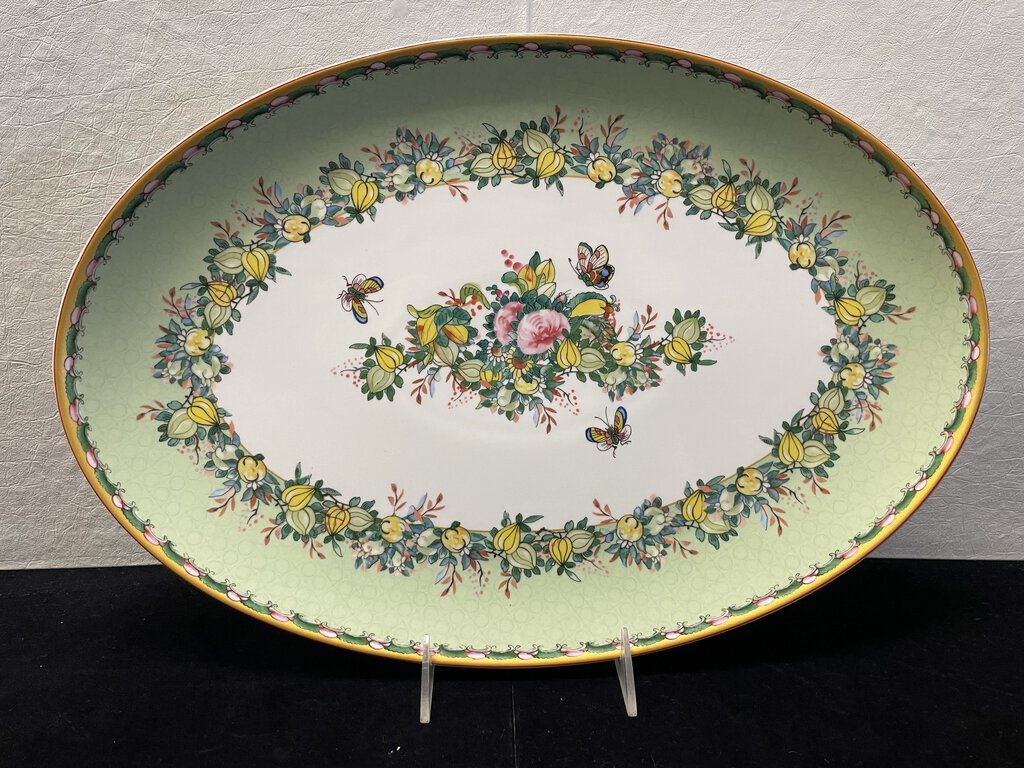 William Sonoma Green Famille Rose Oval Serving Platter 17"