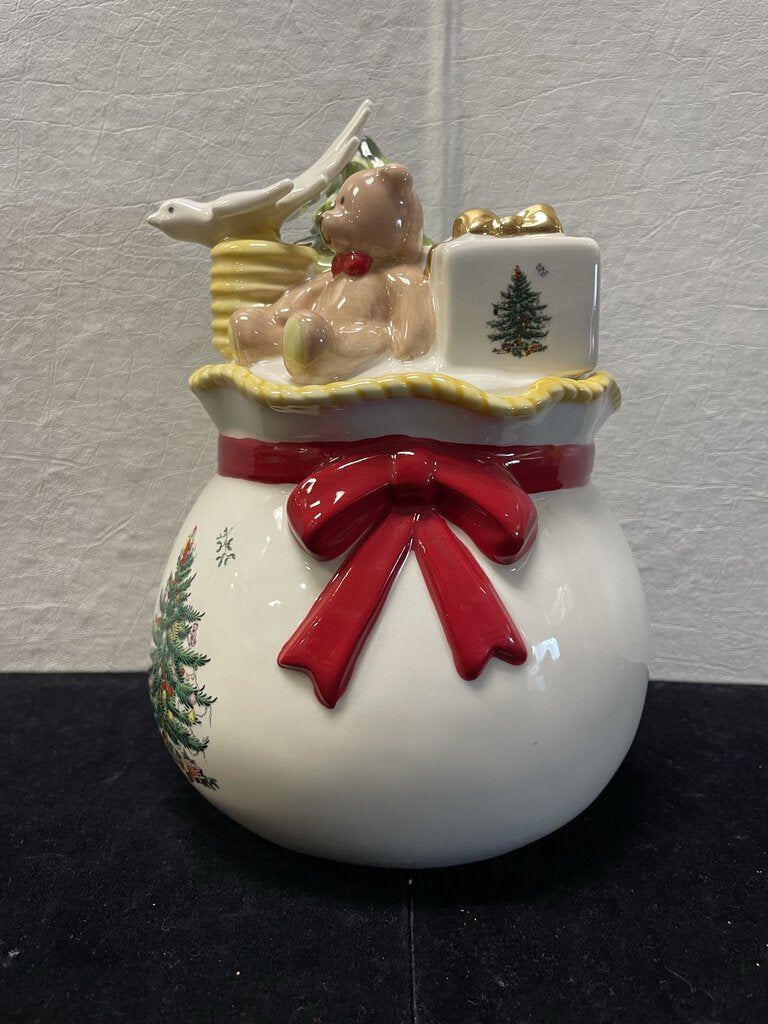 Spode White Christmas Bag of Gifts Cookie Jar