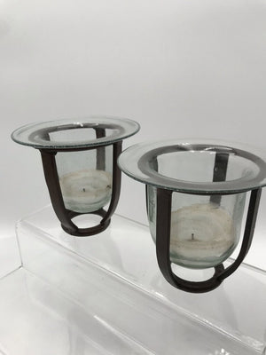 Wrought Iron Votive Candle Holder Pair