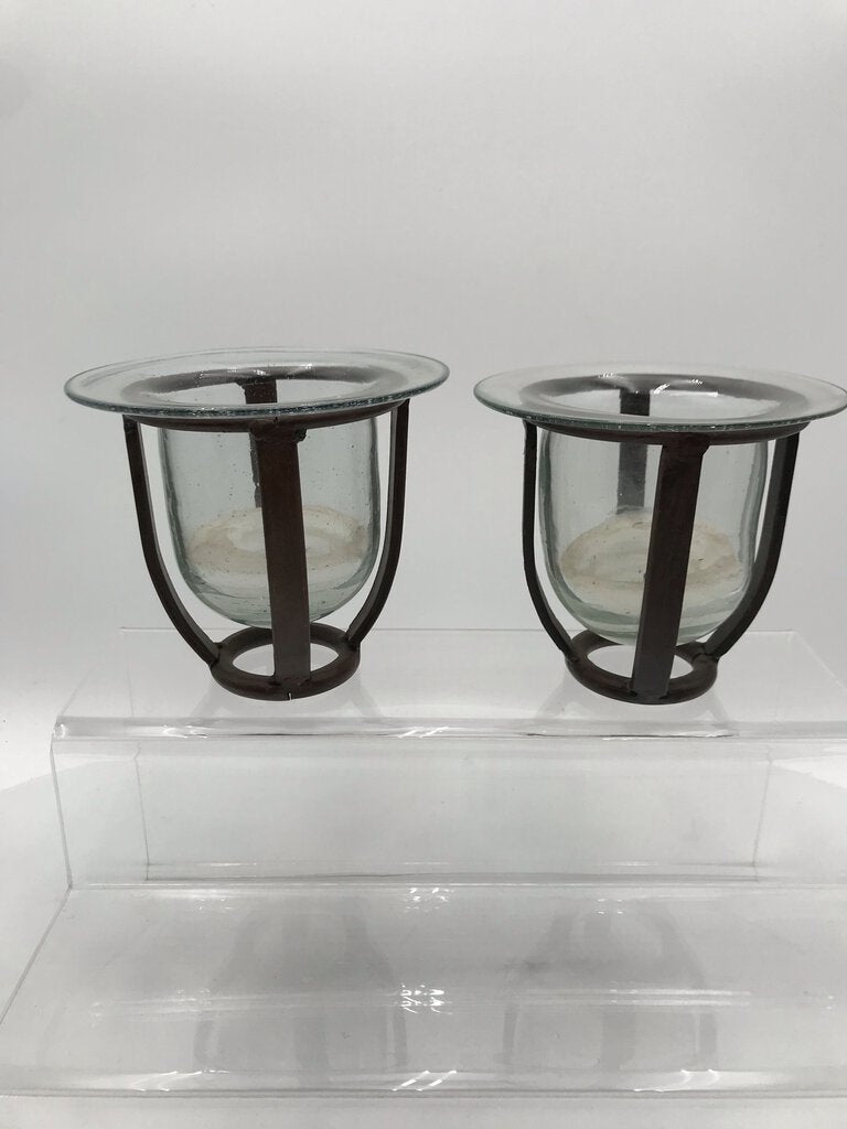 Wrought Iron Votive Candle Holder Pair