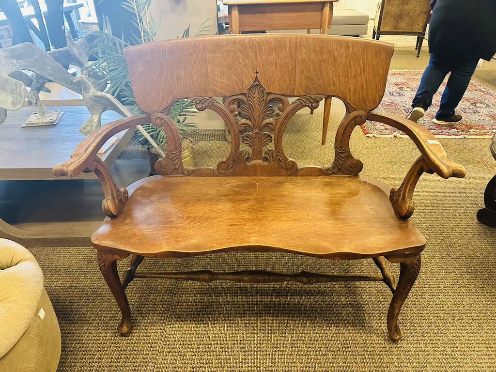 Antique Oak Carved Bench / Settee 44" W.