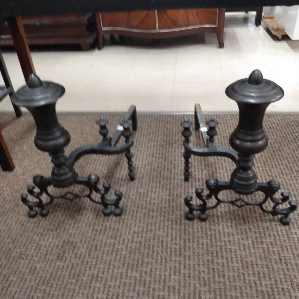 Dark Bronze and Steel Fire Place Andiron Set (PAIR)