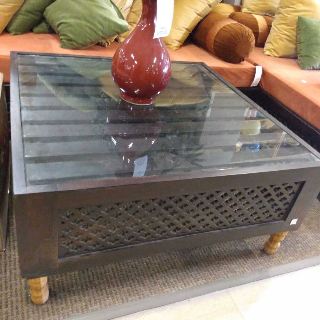 Indian Rajasthan Mango Glass Top Coffee Table