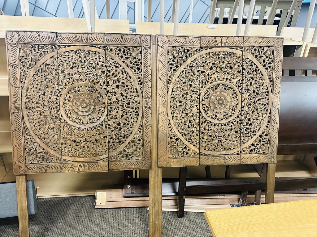 Wood Carved Lotus Headboard (please measure)