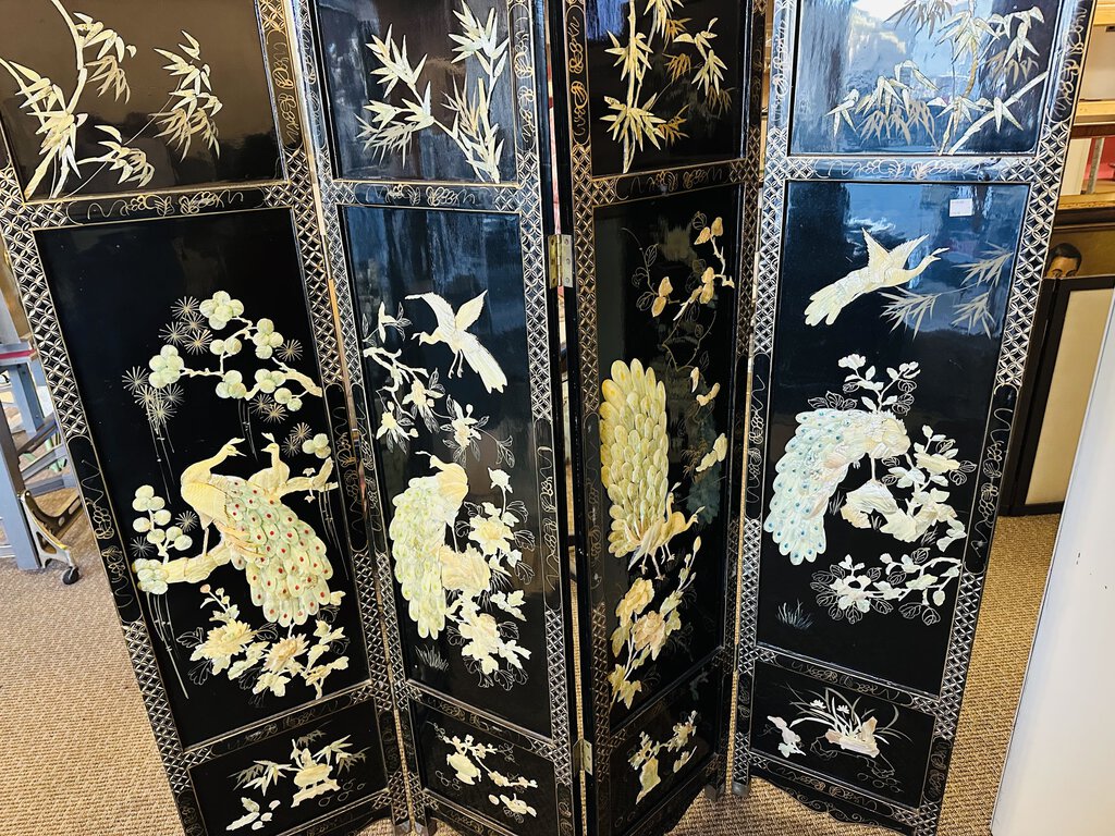 Chinese Mother Of Pearl 4 Panel Folding Screen