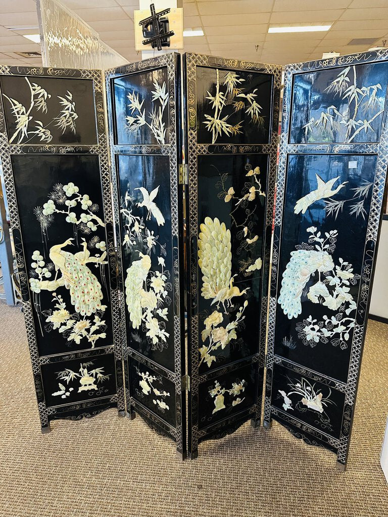 Chinese Mother Of Pearl 4 Panel Folding Screen