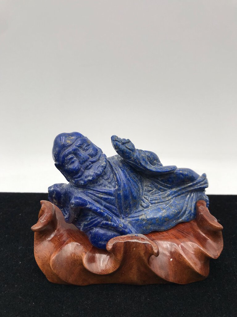 Gold Flecked Lapis Lazuli Chinese Carved Figurine - Reclining Bhudda