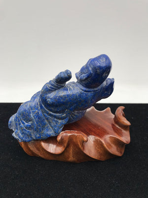 Gold Flecked Lapis Lazuli Chinese Carved Figurine - Reclining Bhudda