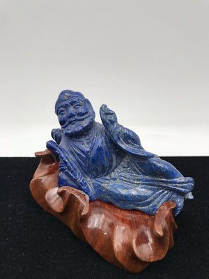 Gold Flecked Lapis Lazuli Chinese Carved Figurine - Reclining Bhudda